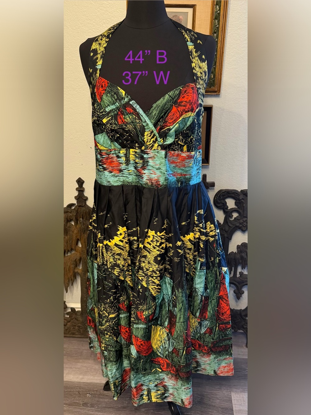 Black Multi-Color Printed Fit & Flare Dress